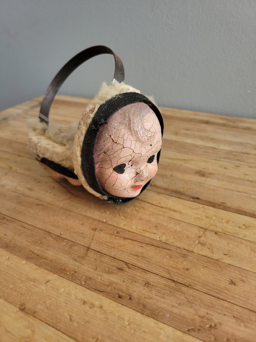 Vintage Childs Dollface Earmuffs. Old Dollhead Earmuffs. Halloween