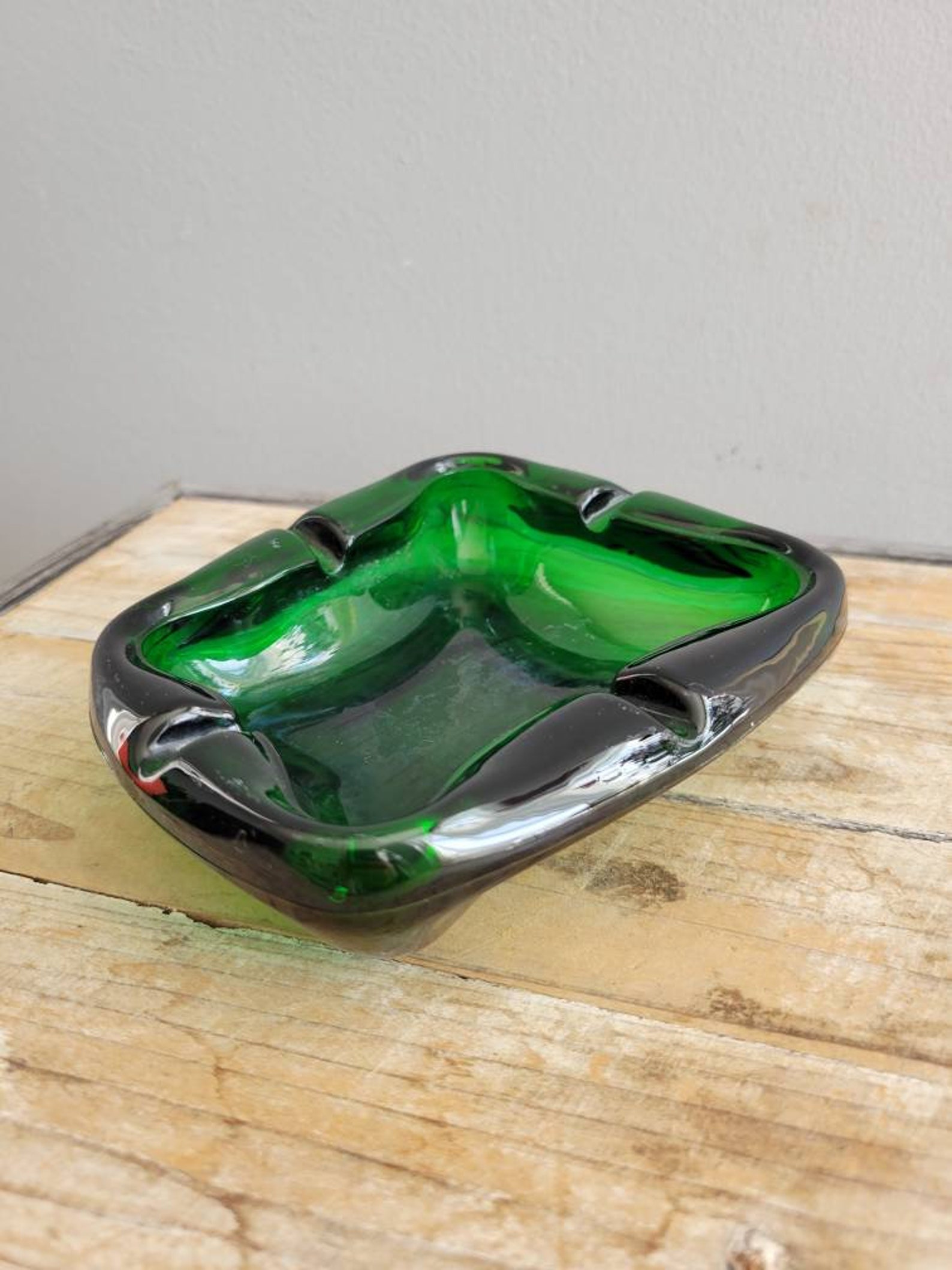 Vintage Green Glass Ashtray. Old Heavy Duty Ashtray. Retro Mid Etsy