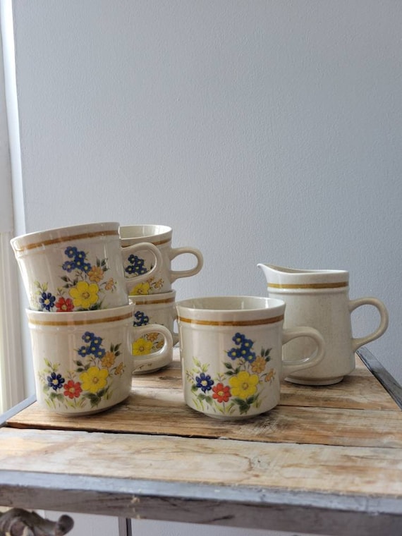 Vintage Stone Village Tropicana Tea Cup and Creamer Set. Old Made