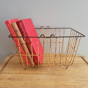 Vintage Metal Rustic Yellow Basket. Old Wire Basket.