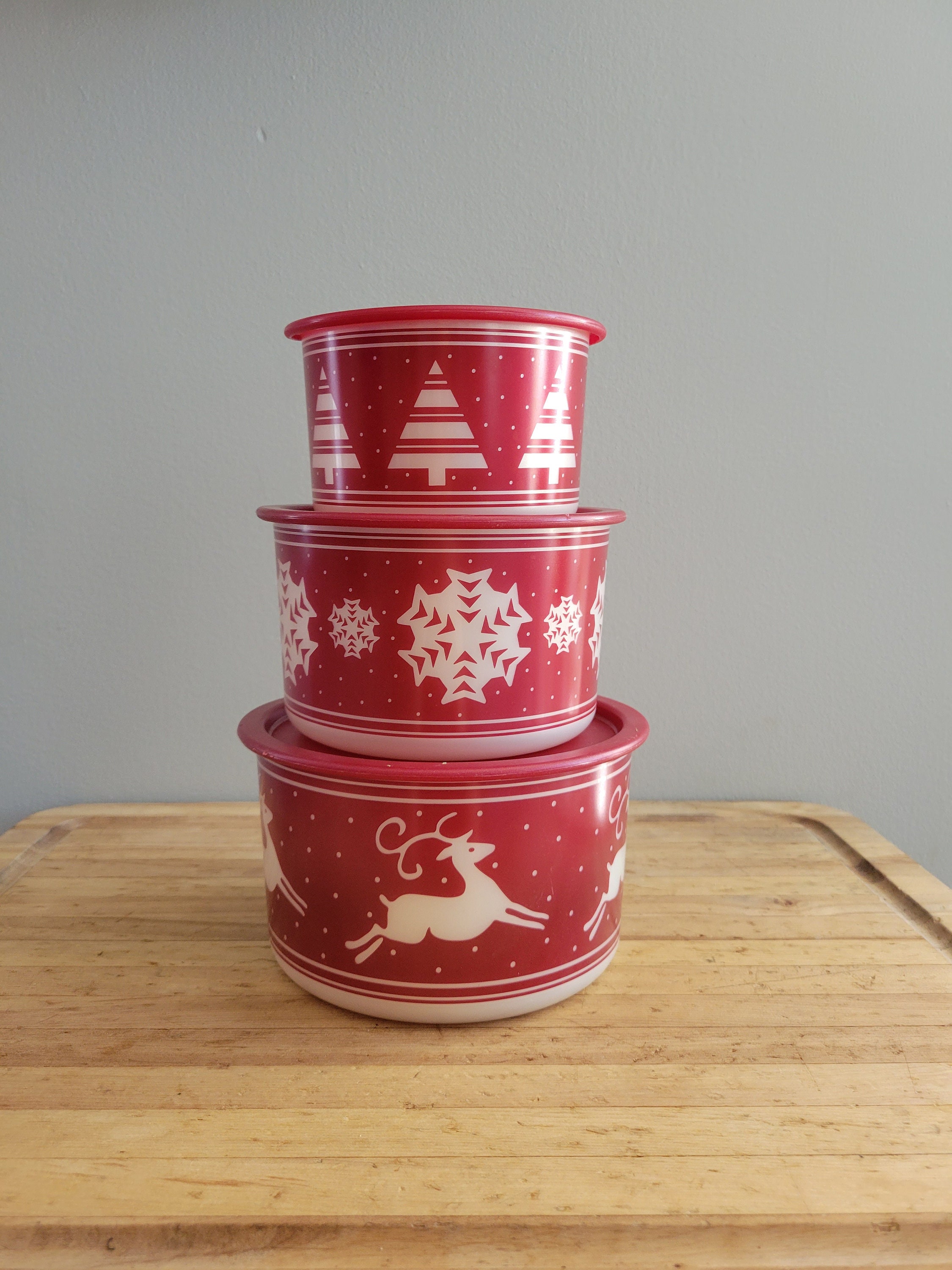 Tupperware Christmas Holiday Stacking Cookie Canisters Containers 10 Pcs