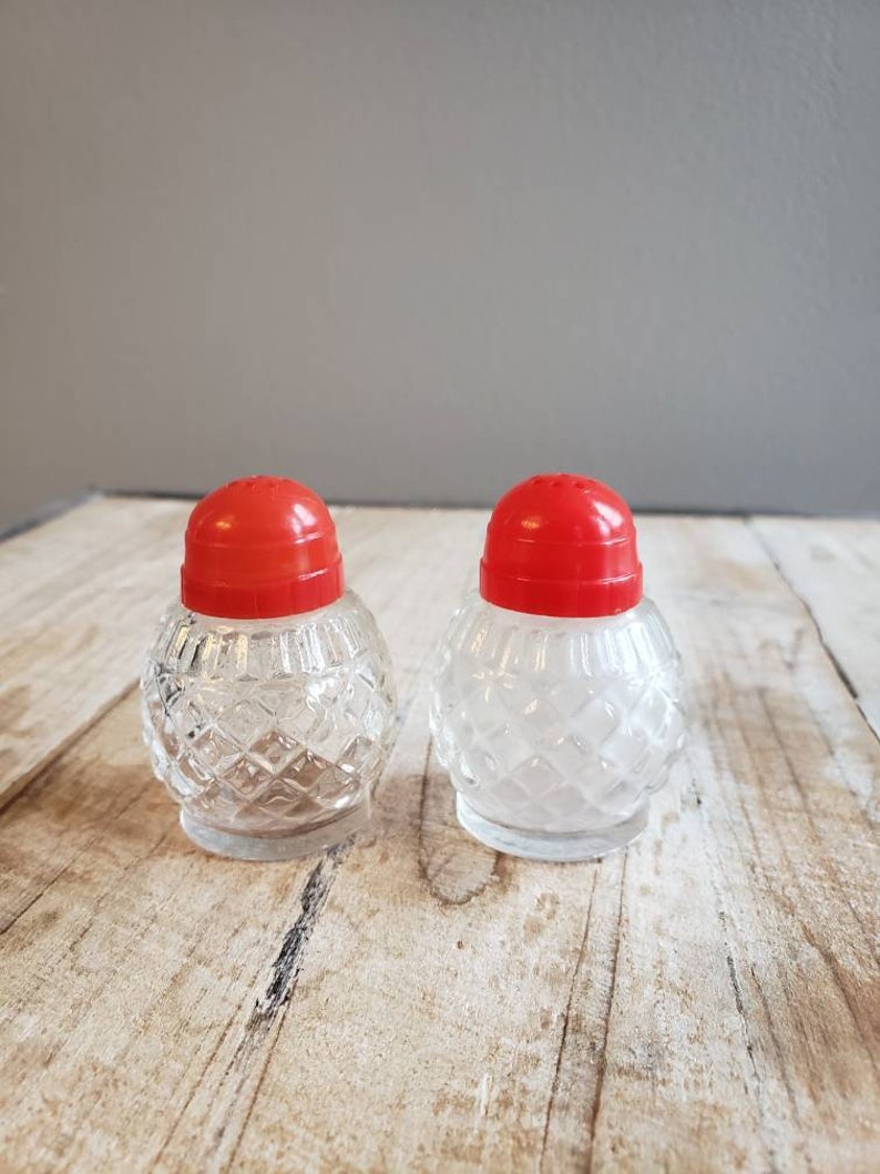 Vintage Small salt and pepper shakers. Tiny red top salt and Etsy