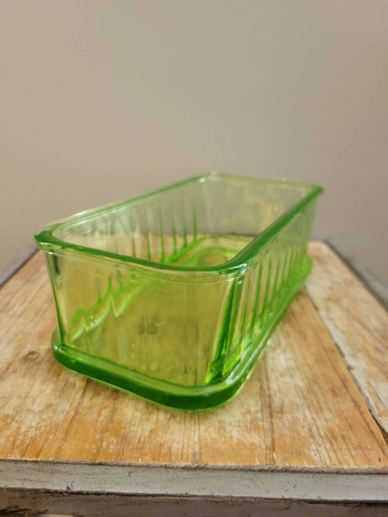 Vintage Green Depression Glass Square Refrigerator Dish. Old Etsy