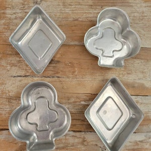 Small Vintage Aluminum Diamond and Club Molds. Old Aluminum Kitchen Molds. Antique Aluminum Kitchenware