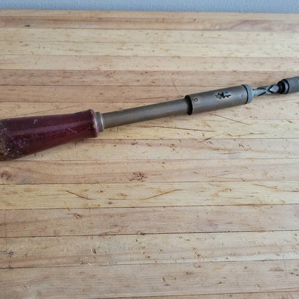 Vintage Wooden Handle Yankee  Drill. Old Hand Crank Drill.