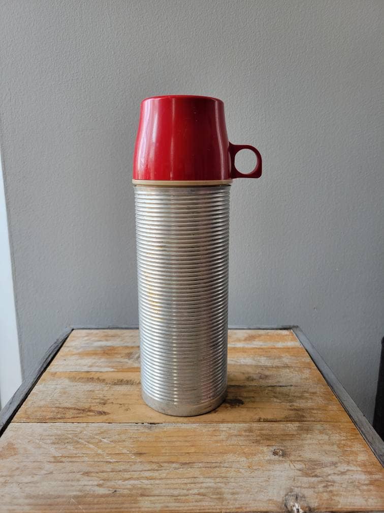 Pair Vintage Thermos Wide Bottom Red Insulated Travel Mug Camp