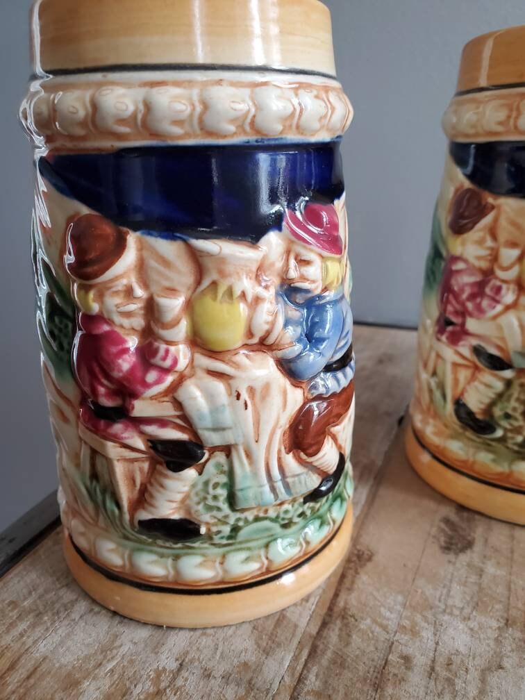 Vintage Set of 3 Made in Japan Beer Steins. Old Beer Mugs. Antique