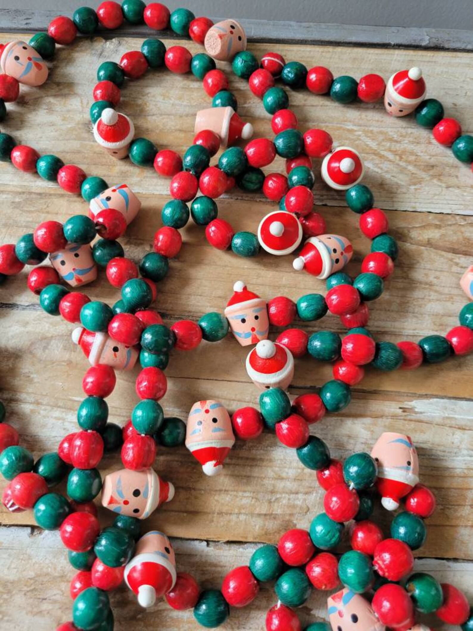 Vintage Wooden Christmas Garland. Old Santa Garland. Antique Etsy