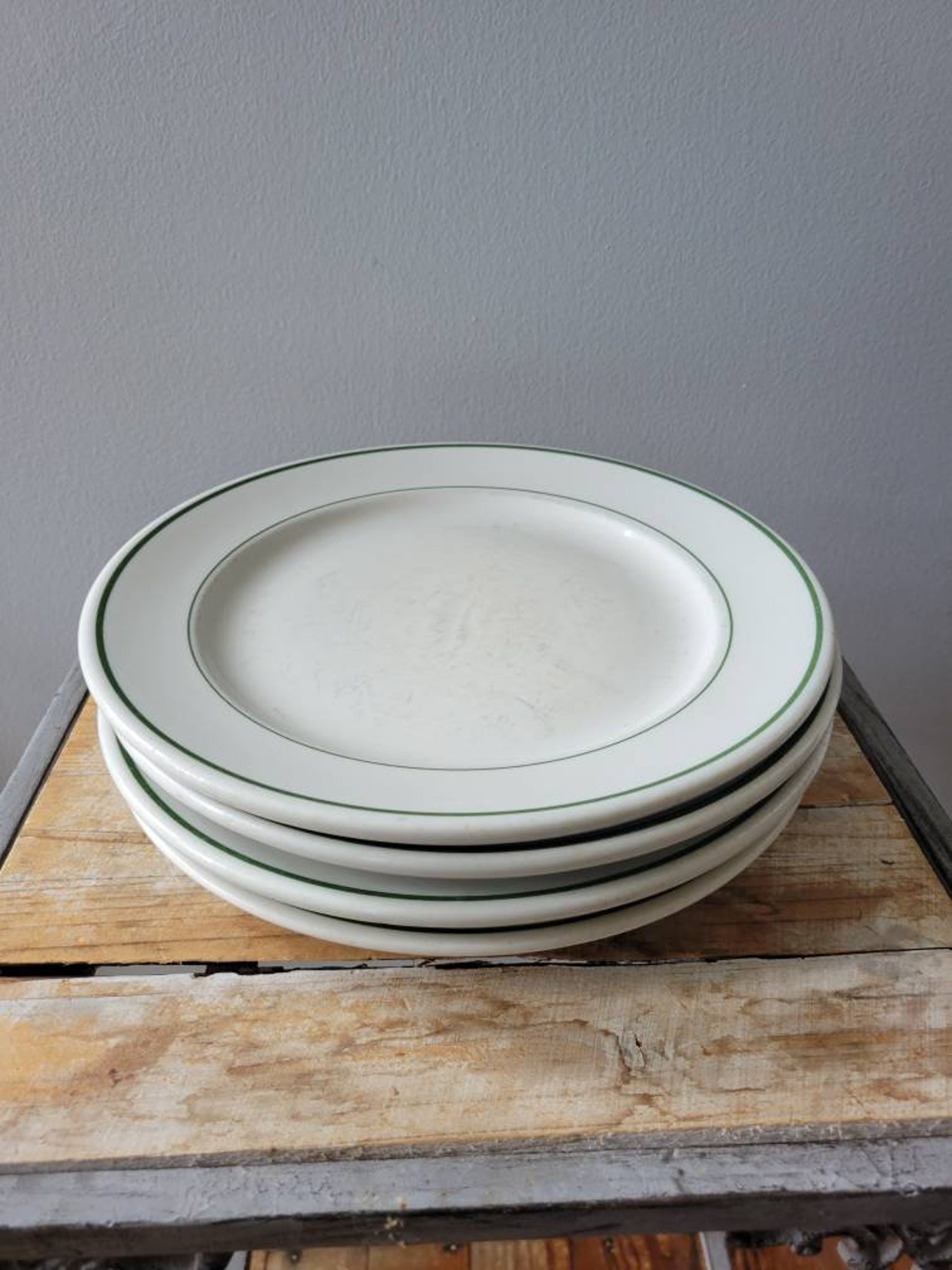 Vintage Buffalo China Green Rim Plates. Old Cafeware. Antique Etsy
