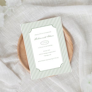 New Orleans Cafe Style Wedding Invite Template - Green Stripes - Printable - Instant Download