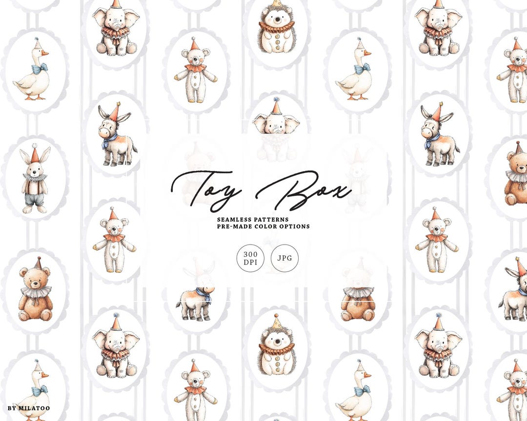 Toy Box Pattern, Lovey Plush Toys Nursery Textile, Classic Border ...