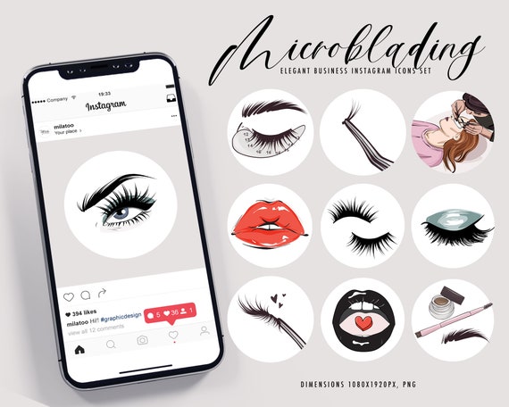 Lash extension clipart for beauty Instagram highlights microblading PNG icons MUA pink lips injections fillers girly permanent makeup bundle