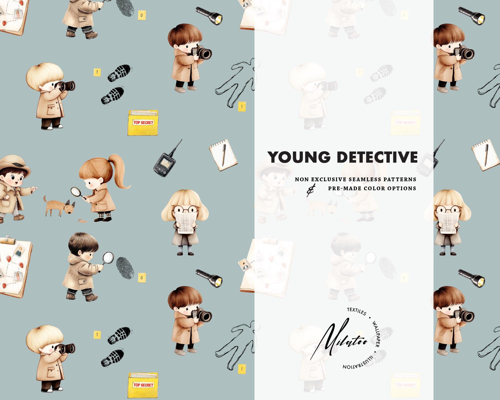 Boy Detective Seamless Repeat Pattern, Secret Agent Nursery Textile ...