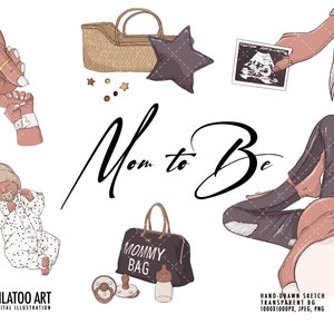 Mamá para ser imágenes prediseñadas maternidad ilustración bebé esperando png, futura mamá, íconos de protuberancia del bebé, logotipo posparto. Anuncio de niña recién nacida