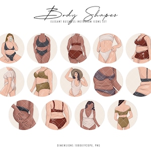 Body positive clipart women body shape curve, plus size, self care faceless figure printable Instagram highlights diversity PNG