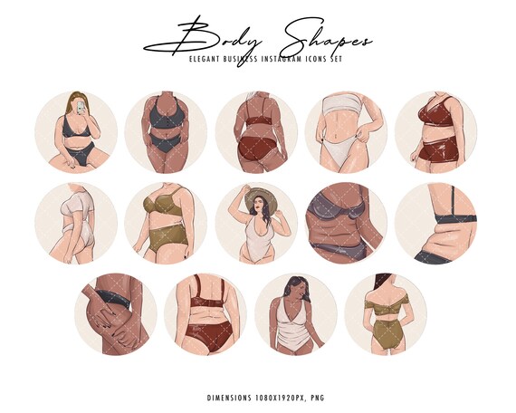 Body positive clipart women body shape curve, plus size, self care faceless figure printable Instagram highlights diversity PNG