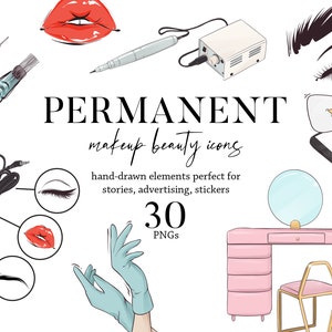 Trucco permanente clip art bellezza Storia di Instagram highlights PMU MUA logo tatuaggio eyeliner fronte labbra artista insta branding kit guarigione naturale