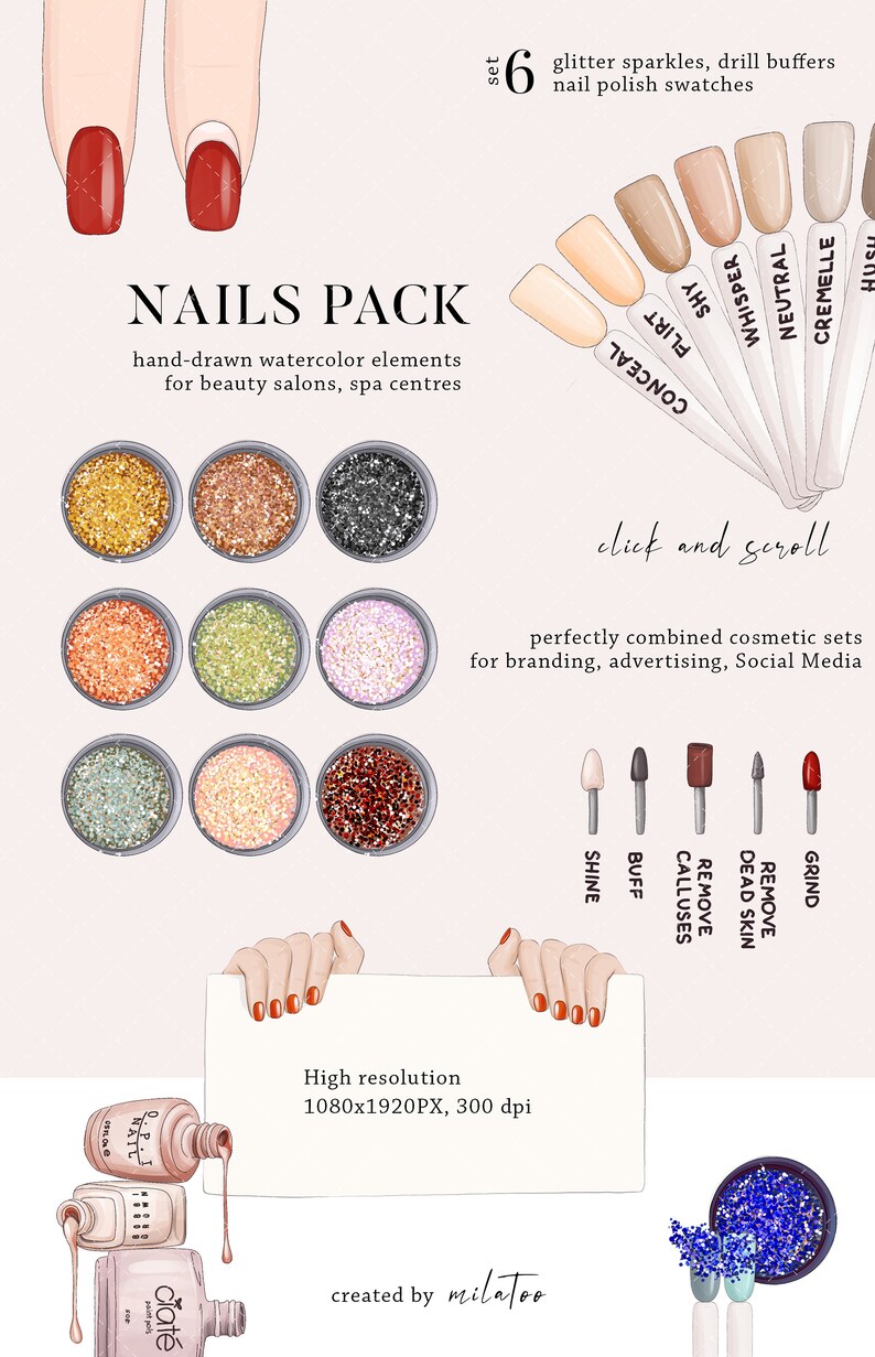 Nails clipart beauty salon logo Instagram acrylic manicure tech instagram highlight cover social media template, nail shop tools icons set image 2