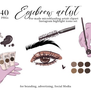 Augenbrauen Künstler Clipart. Augenbrauen Mockup, Henna-Symbole, färben, permanent tätowieren. Microblading-Salon
