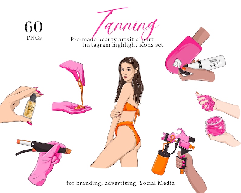 Tanning clipart, self-tan body care logo, tanning png, brown skincare products bronze skin oil lotion spray icon business illustration image 1