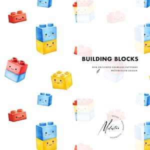 Building blocks toy seamless pattern, playing bricks nursery textile, colorful educational game for girl boy kids Repeat file, Non exclusive