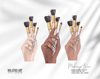 Makeup Brush Clipart Beauty logo Nail Polish tech icon Clipart , beauty salon PNG hand drawn makeup brush