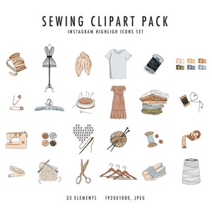 Sewing craft Instagram highlight icons, maker artist, handmade DIY knitting store clipart. crocheting knit artisan crafty hobby branding kit