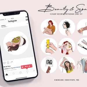 Beauty salon clipart: laser epilation, leg epilation icon, beauty face injection, self care Instagram highlight covers spa business branding