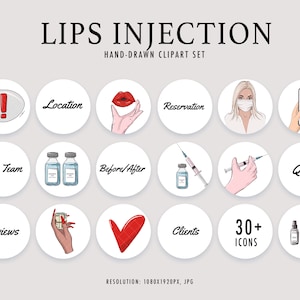 Beauty Icon Clipart Lippeninjektion Künstler Instagram Geschichte, Kinn & Kiefer Gesichtsfüller Dermatologie Icons Set PMU-Logo