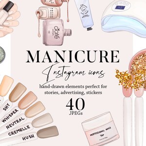 Nails clipart beauty salon logo Instagram acrylic manicure tech instagram highlight cover social media template, nail shop tools icons set image 1
