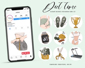 Clipart de dieta y nutrición, iconos destacados de Instagram de pérdida de peso, rutina diaria de alimentos saludables PNG. Déficit calórico dieta ceto carbohidratos vegano PNG