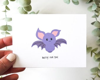 Batty For You Card | Cute Bat Card, Punny Card, Cute Anniversary Card, Bat Card, Spooky Season, Punny Card, For Him, For Her, Cute Card
