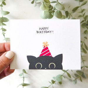 Cute Black Cat Birthday Card | Cat Birthday Card, Happy Birthday Greeting Card, Cat Lovers, Black Cat Birthday, Black Cat, For Cat Lovers