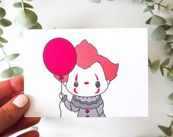 Cute Clown with Balloon Card | Cute Halloween Card, Spooky Season Card, Cute Clown Card, Pennywise, Halloween Greeting Card, Clown Card