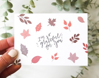 I'm So Grateful For You Card, Postcard | Thanksgiving Cards | Fall Leaves Postcard | Card for Thanksgiving, Fall, Autumn | Postcard Set