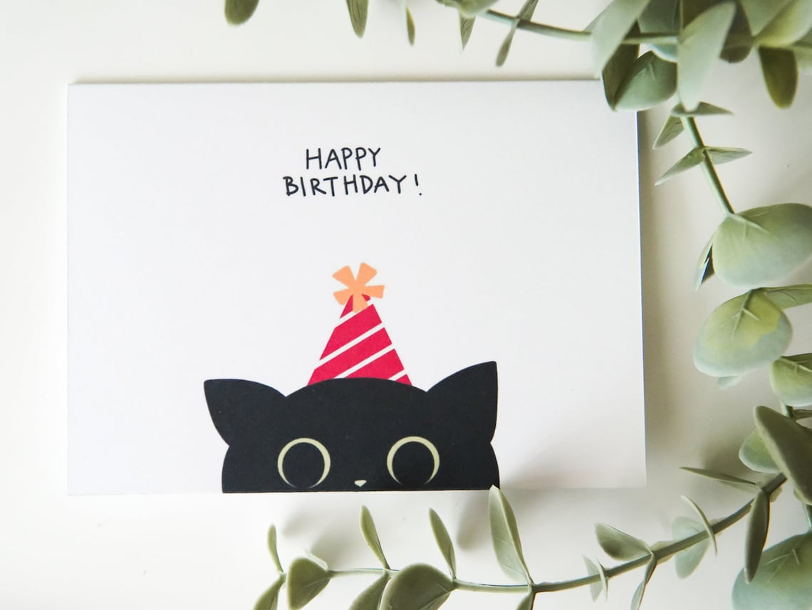 Cute Black Cat Birthday Card Cat Birthday Card Happy | Etsy