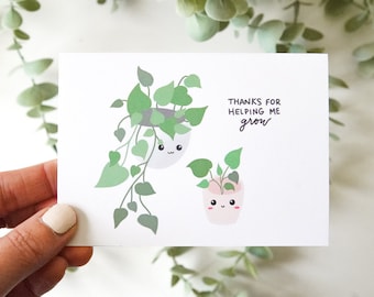 Thanks for Helping Me Grow Card | Plant Lover Card, Cute Plant Card, Mother's Day, Growth, Appreciation, Anniversary, Friendship Cards