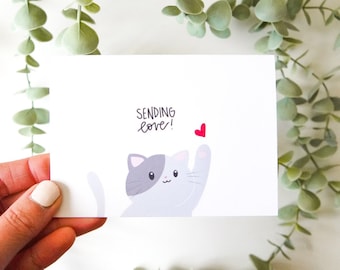 Sending Love Cat Cards | Cute Cat Card Set, Cat Greeting Cards, Cat Lover Card, Anniversary, Valentine, Pandemic Card, Sending Love Cards