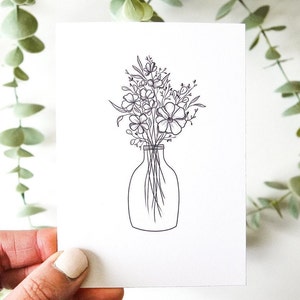 Simple Flower Vase Card | Floral Vase Drawing, Minimalist Card, Simple Card, Aesthetic Card, Simple Blank Card, Mother&#39;s Day Card, For Her