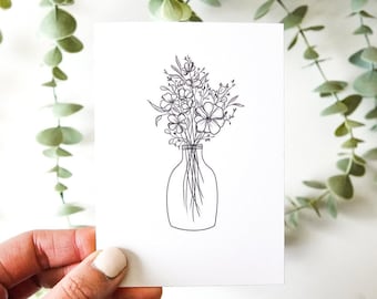 Simple Flower Vase Card | Floral Vase Drawing, Minimalist Card, Simple Card, Aesthetic Card, Simple Blank Card, Mother's Day Card, For Her