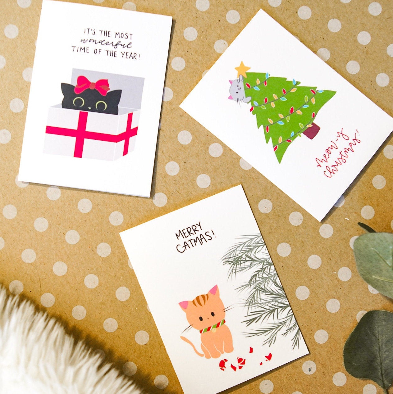 Cute Cat Christmas Card Set | Cat Holiday Cards, Cute Card Pack, Punny ...