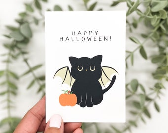Black Cat Halloween Card | Cute Black Cat Card, Happy Halloween Card, Black Cat Card, Cute Halloween Card, Black Cat Lovers, Cute Cat Card