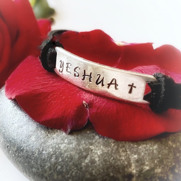 Yeshua Bracelet, Christian Bracelet Women or Men, Hand Stamped Bracelet, Hebrew name for Jesus, Word of the year bracelet