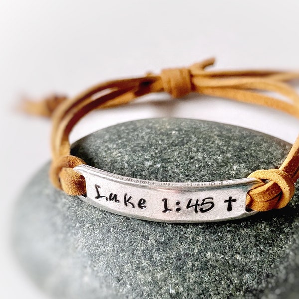 Luke 1:45, Bible Quote Bracelet, Christian jewelry, The Mom, Mothers Day gift, bible life verse bracelet for women, leather boho bracelet