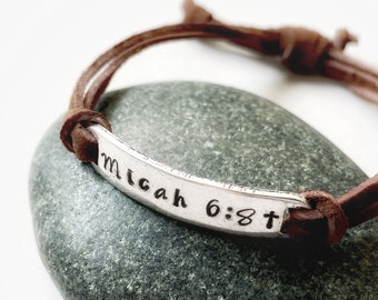 Micah 6:8 Faux Leather Scripture Bracelet, Christian Jewelry