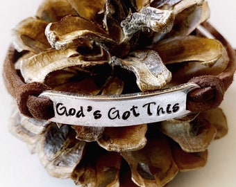 God’s Got This, Inspiration Bracelet, Hand Stamped Bracelet, Christian Bracelets for Women, Mens Faux Leather Bracelet, Christian Jewelry