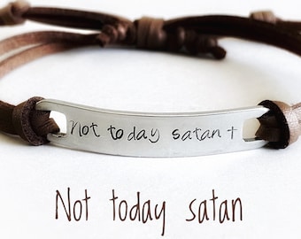 Not Today Satan Bracelet: Hand Stamped Leather Christian Jewelry