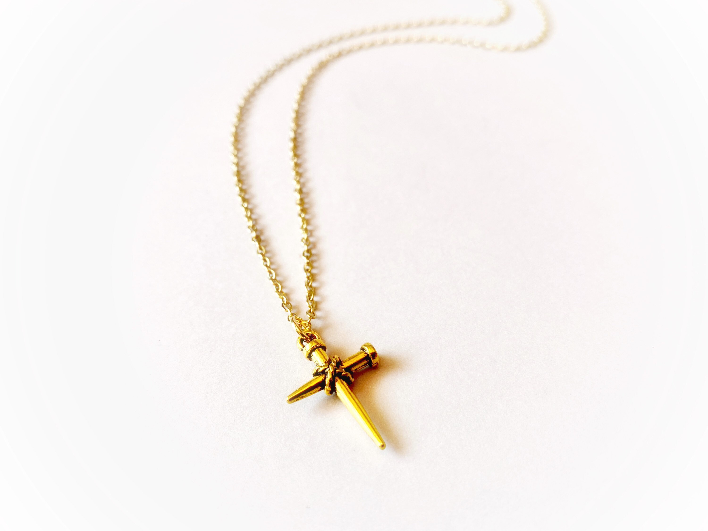 Gold Nail Cross Necklace Small Gold Cross Necklace Christian - Etsy