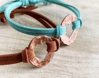 Hammered Penny Heart Bracelet, Valentines Day gift for her, lucky penny leather bracelet, pennies from heaven, gift for mom sister daughter