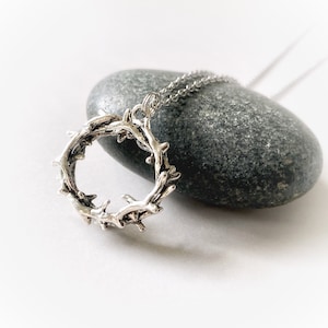 Silver Crown of Thorns Pendant: Pewter Christian Necklace